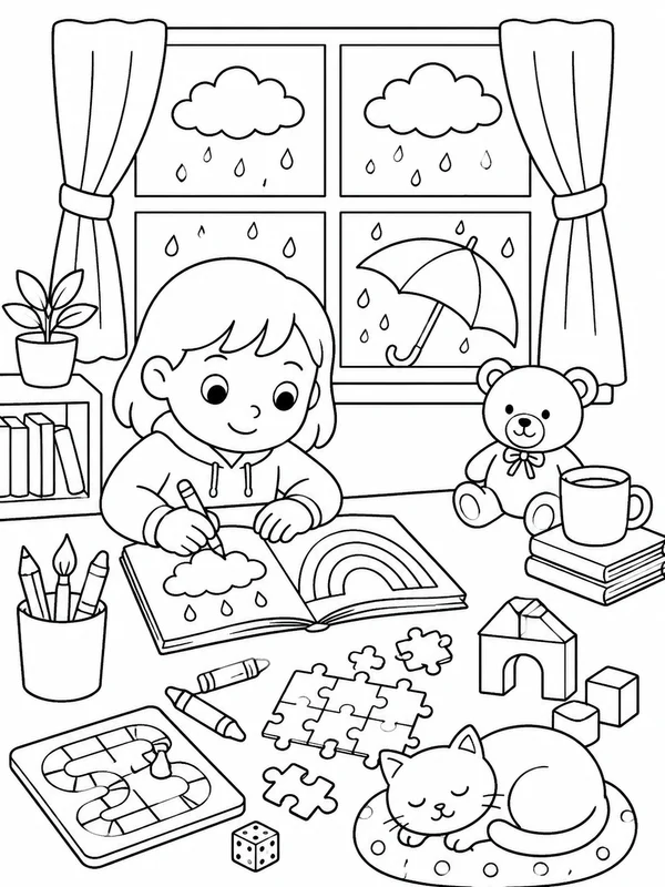 Dibujos de actividades para días de lluvia para colorear 6