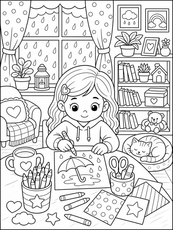 Dibujos de actividades para días de lluvia para colorear 2