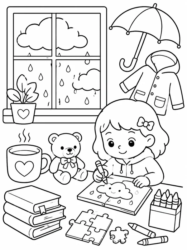 Dibujos de actividades para días de lluvia para colorear 9