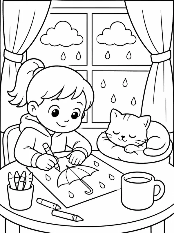 Dibujos de actividades para días de lluvia para colorear 3