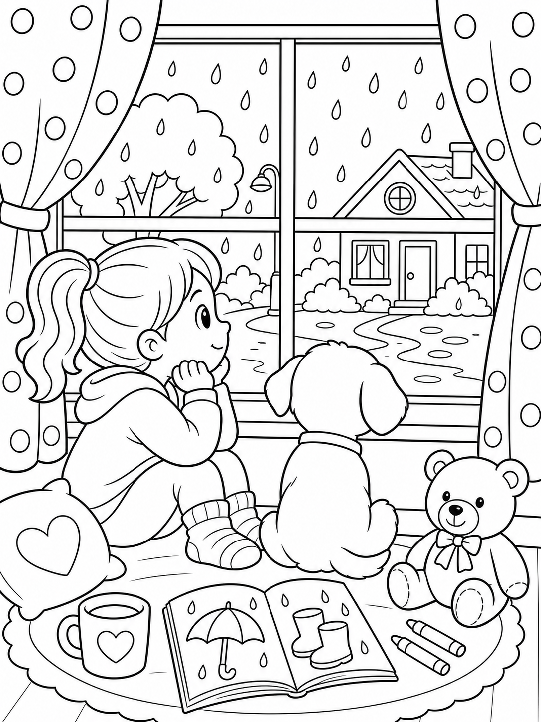 Rainy Day Activity printable coloring page printable line art