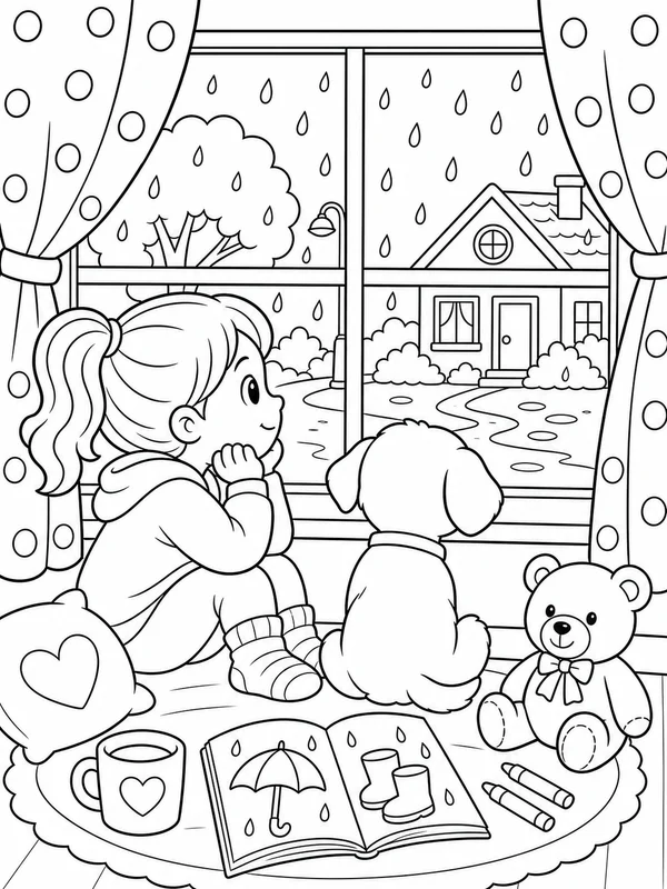 Dibujos de actividades para días de lluvia para colorear 1
