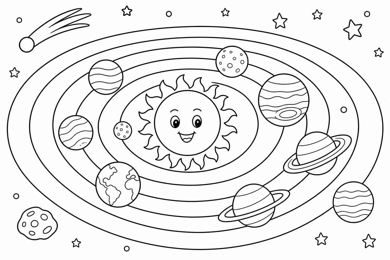 Solar System printable coloring page printable line art