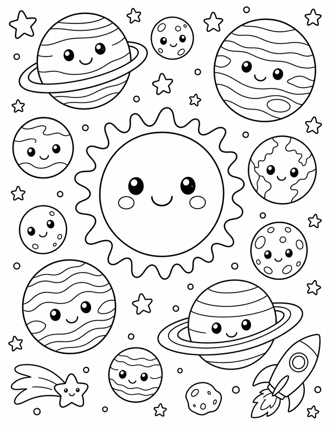 Cute solar system coloring pages printable line art