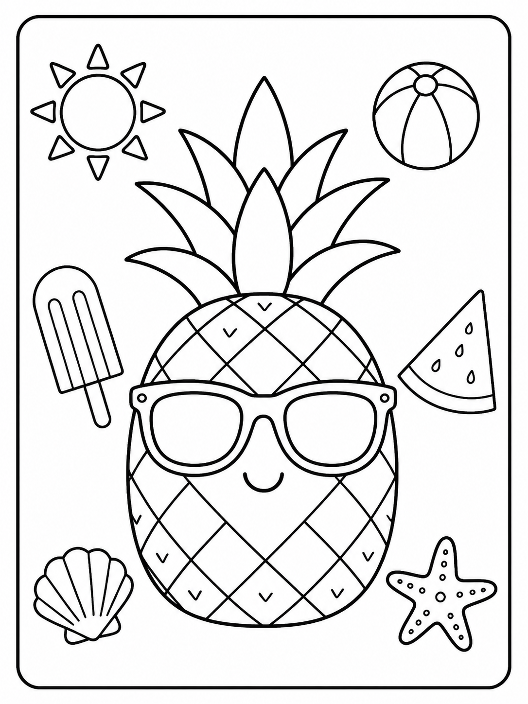 Clean summer coloring sheet printable line art