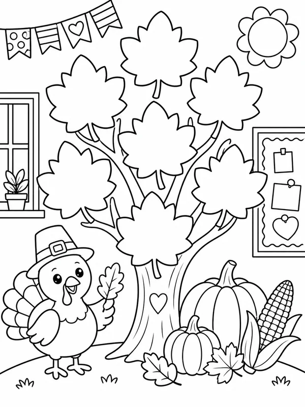 Classroom gratitude activity coloring page printable line art