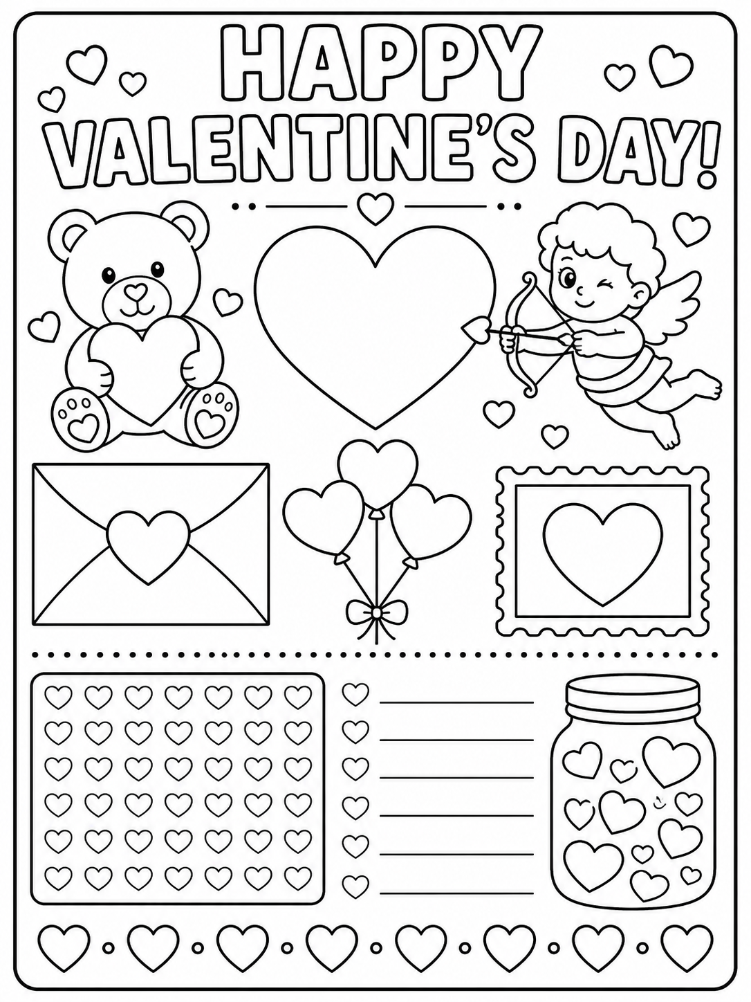 Valentines Day printable coloring page printable line art