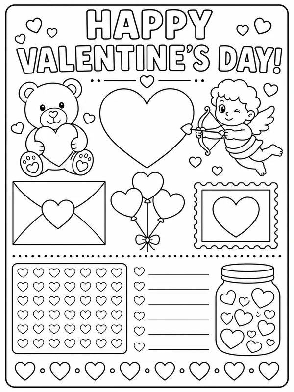 Valentines Day printable coloring page printable line art