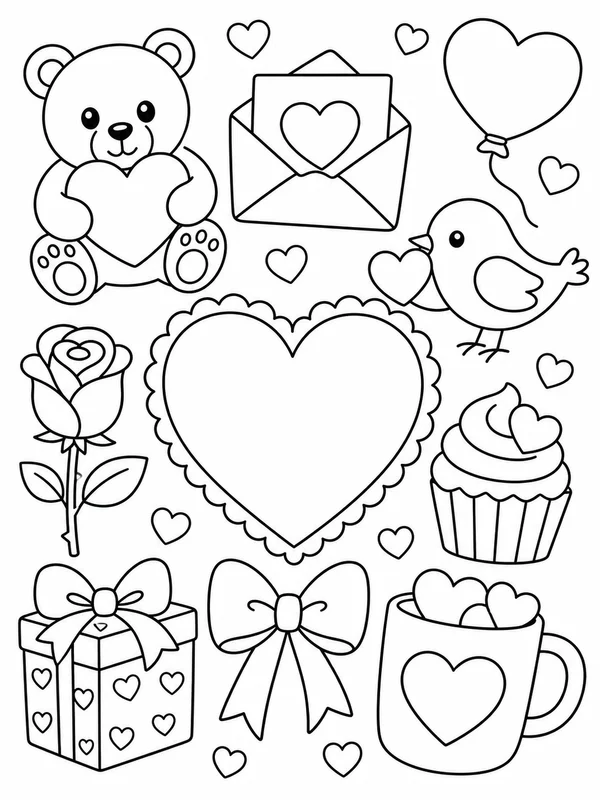 Cute valentine's day coloring page printable line art