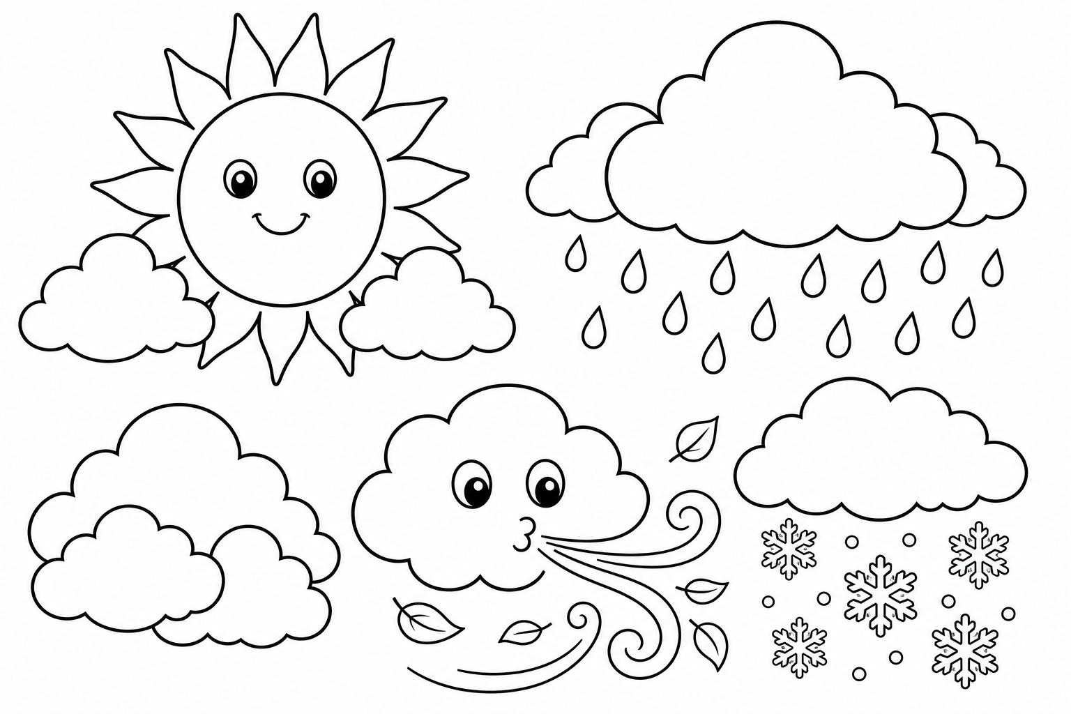 Escena de tiempo y estaciones para colorear en blanco y negro listo para imprimir