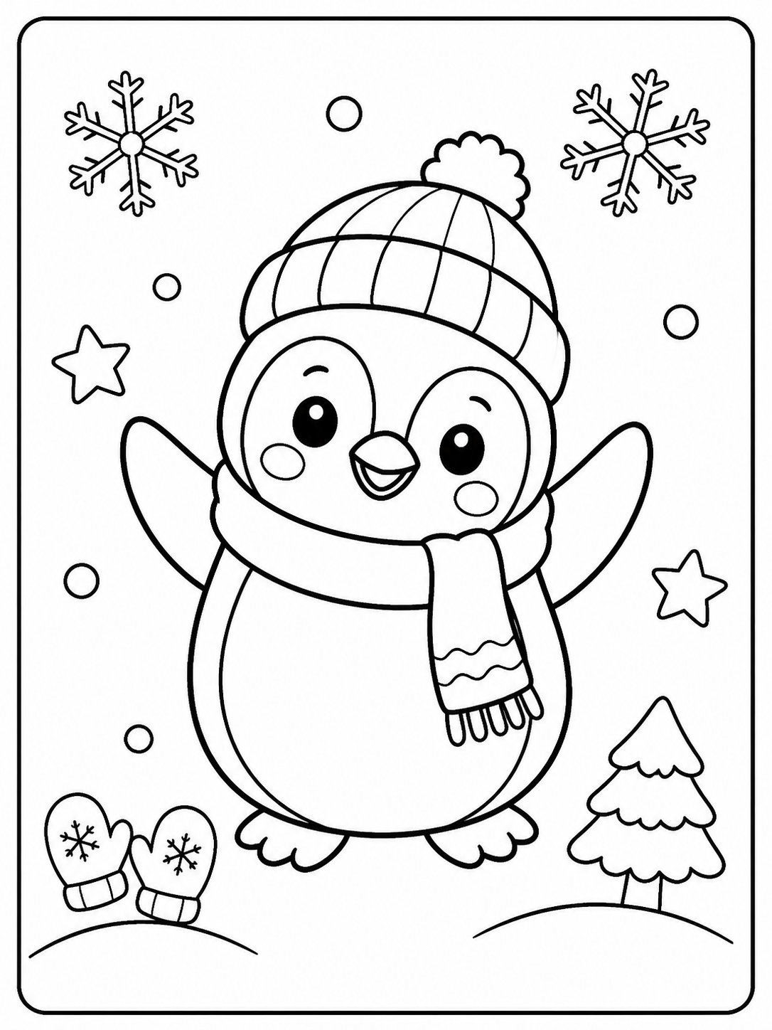 Clean winter coloring sheet printable line art