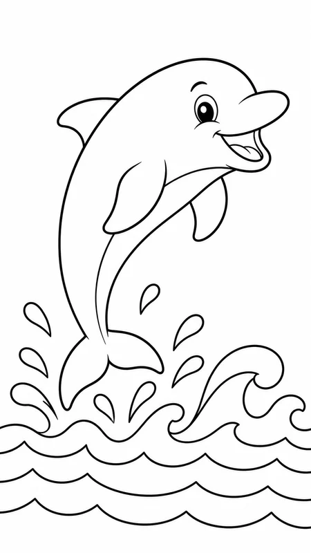 Friendly Dolphin Waves coloring page printable line art